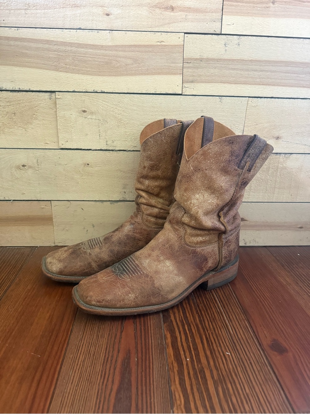Justin Boots Brown Distressed Leather Cowboy Boots